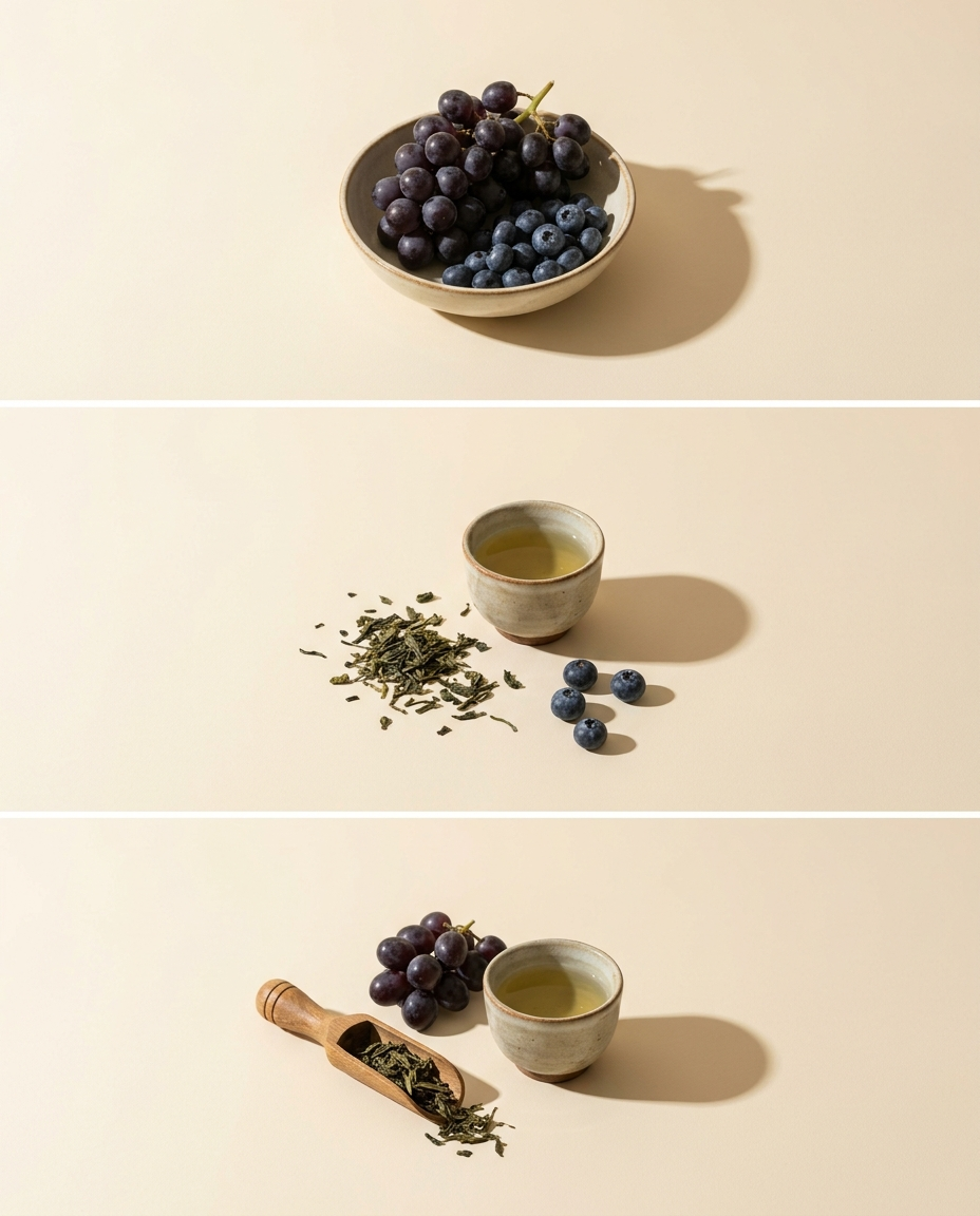 Longevity & Anti-Aging — grapes, blueberries and green tea