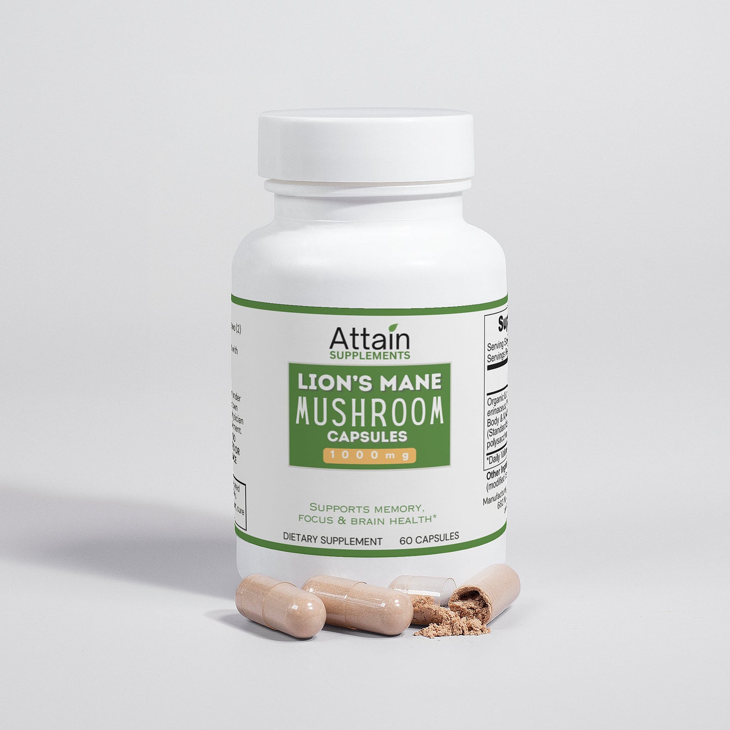 Organic Lion's Mane Mushroom Capsules - 1000mg - Attain Supplements