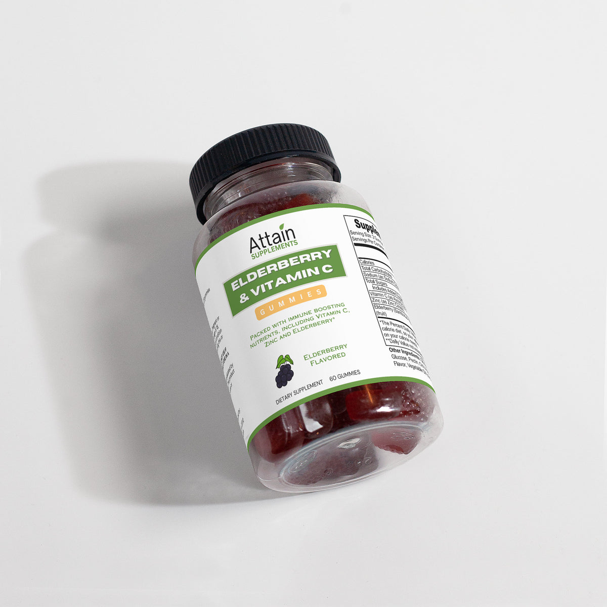 Elderberry & Vitamin C Gummies supplement facts and ingredients | Attain Supplements