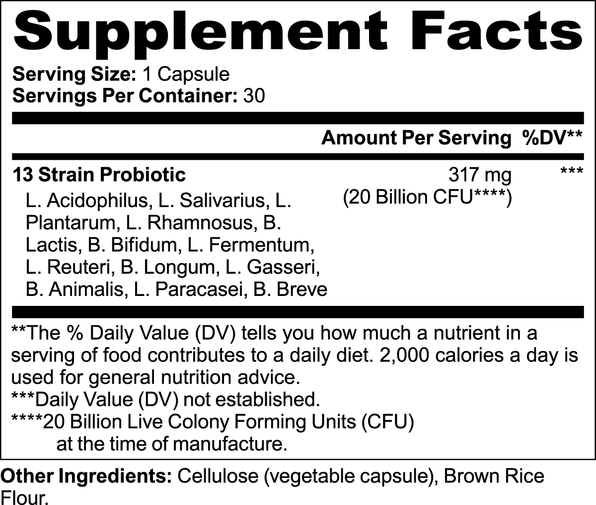 Probiotic 20 Billion CFU - Dietary Supplement Capsules