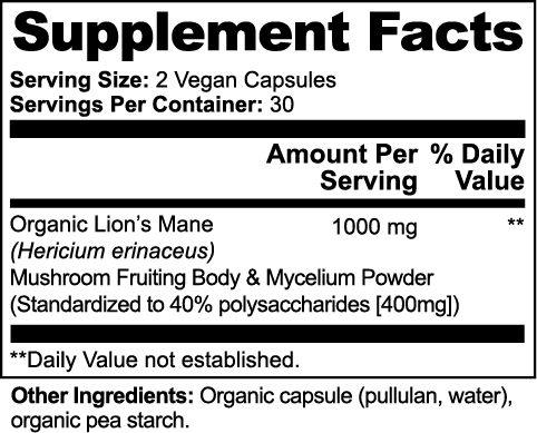 Organic Lion's Mane Mushroom Capsules - 1000mg - Brain Support and Immune Health