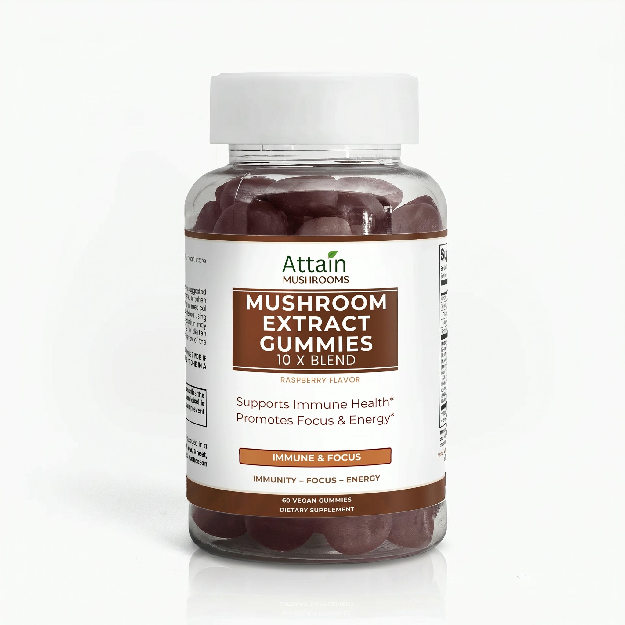 Attain Mushroom Extract Gummies jar front on white | Attain Supplements