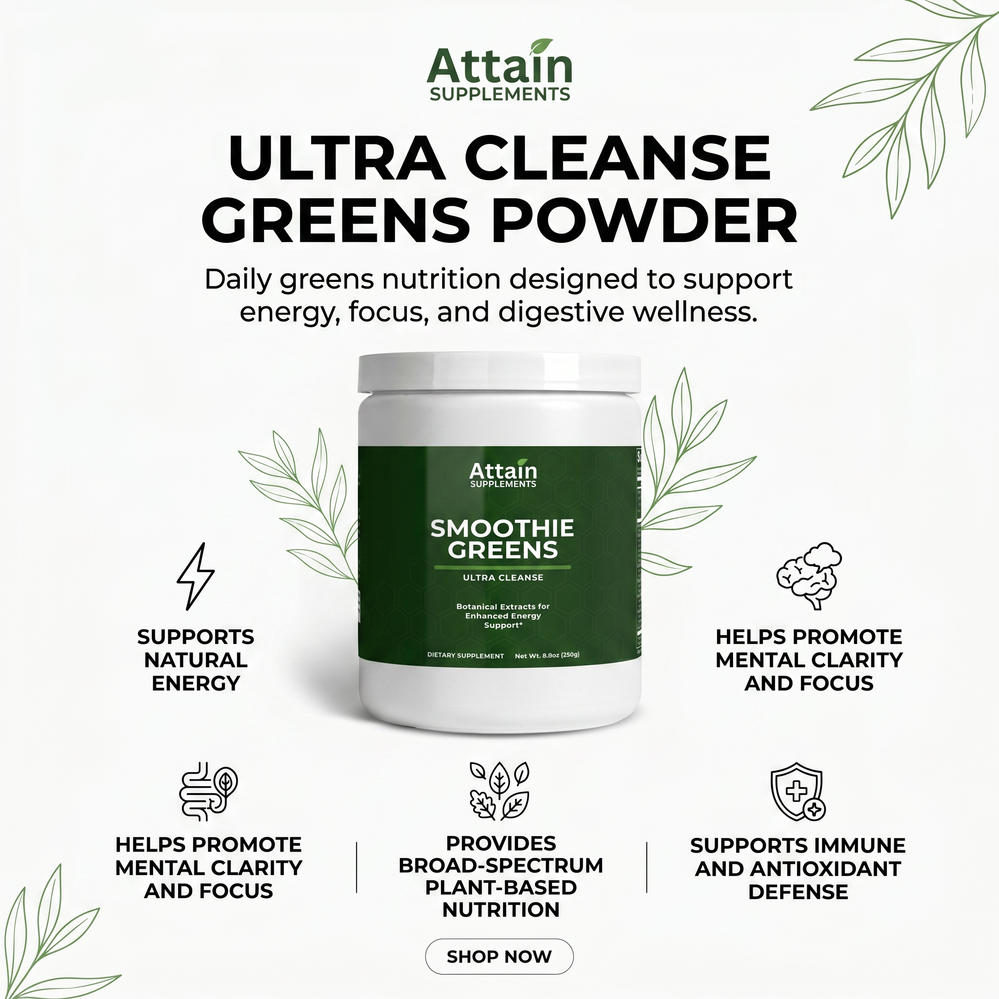 Attain Ultra Cleanse Greens Powder made in the USA