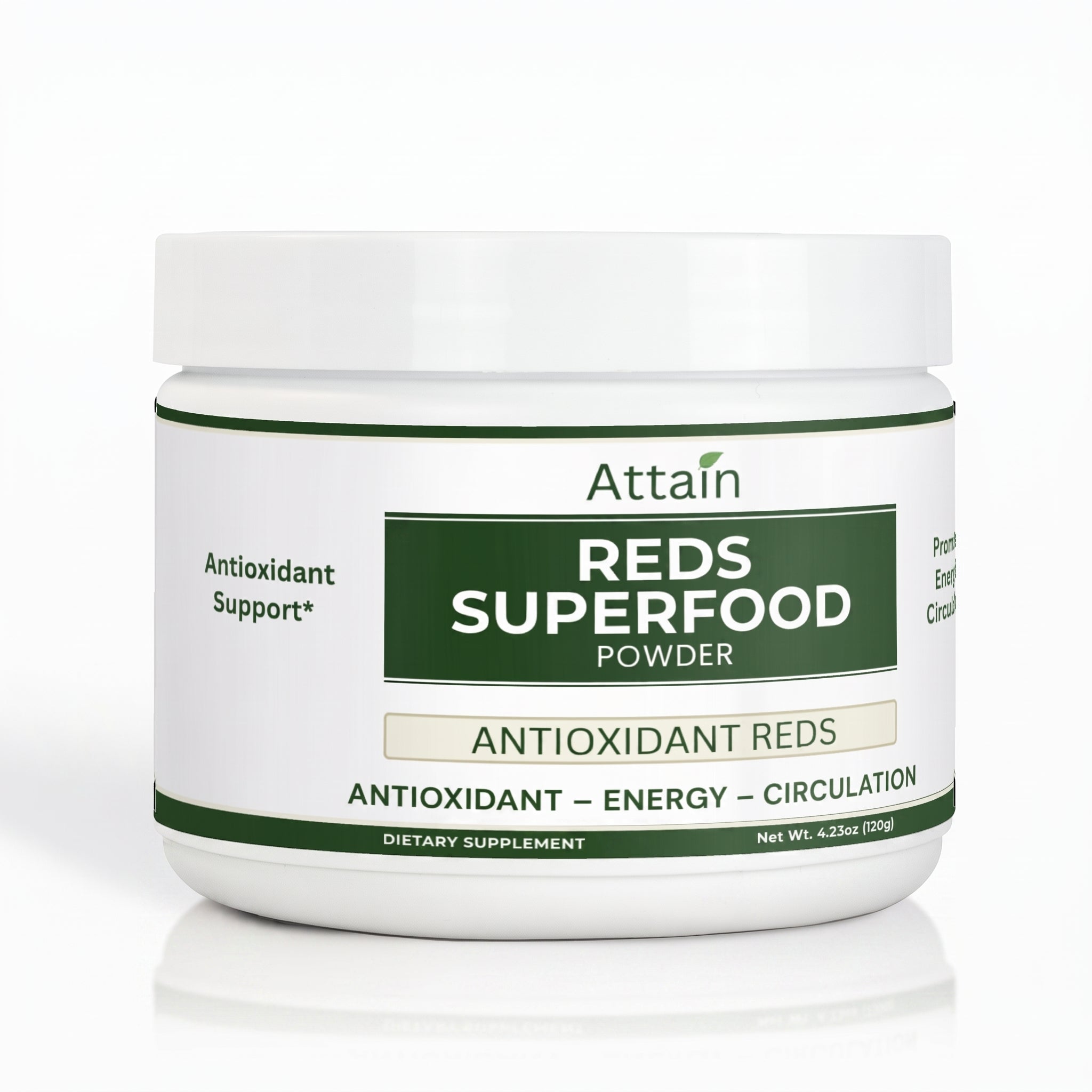 Attain Reds Superfood Powder tub front on white | Attain Supplements