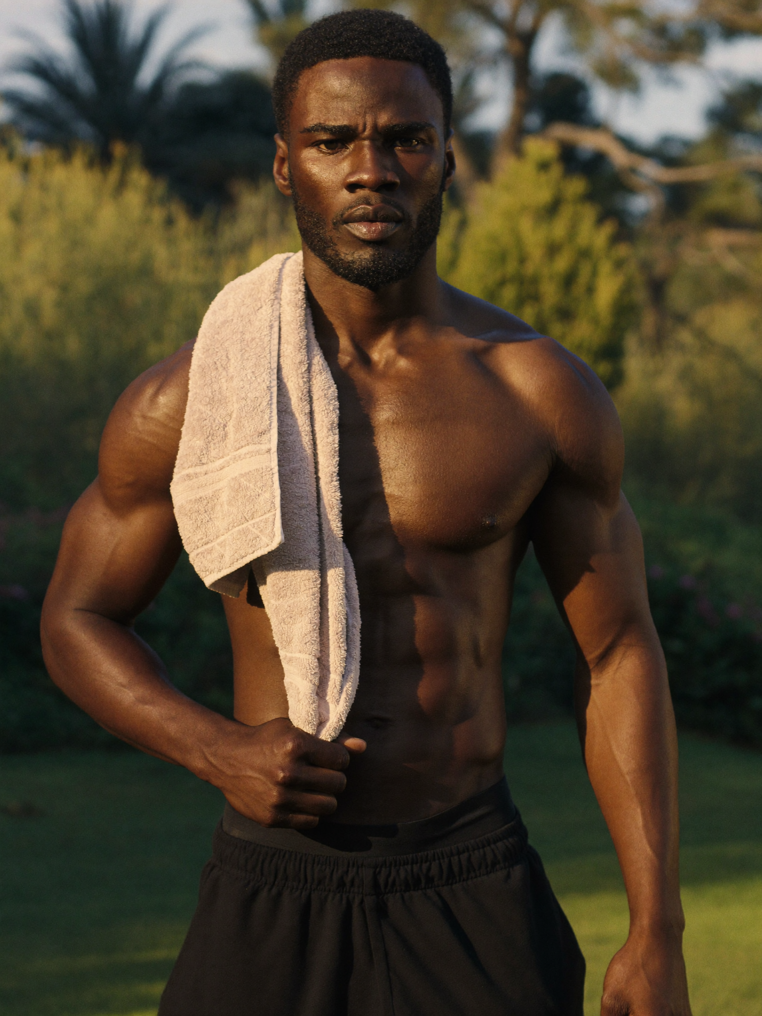 Men's Health — a strong, confident man outdoors after a workout
