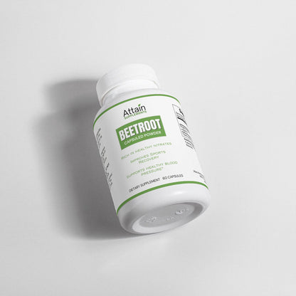 Beetroot Capsulated Powder in Bottle on side
