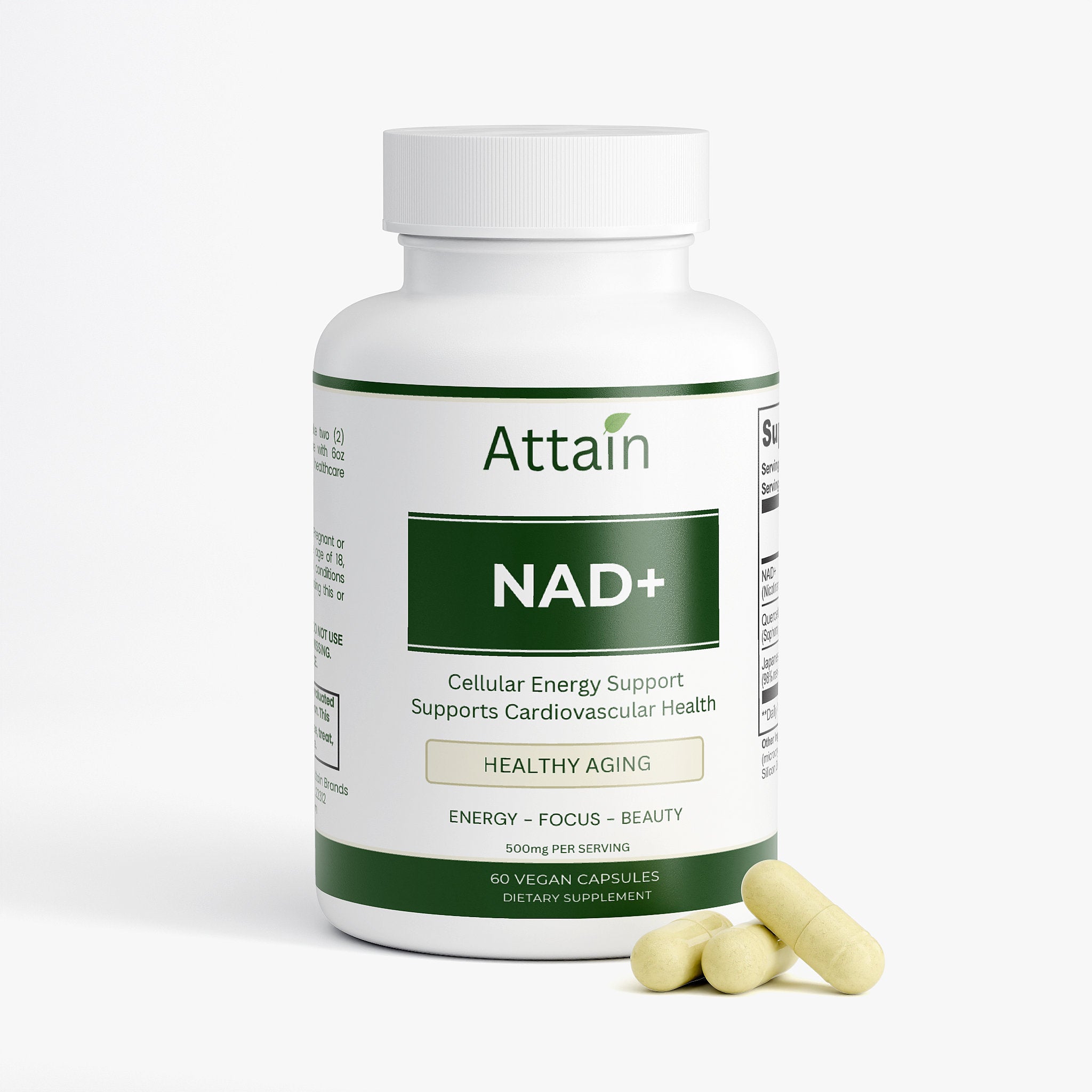 NAD+ Capsules supplement facts and ingredients | Attain Supplements