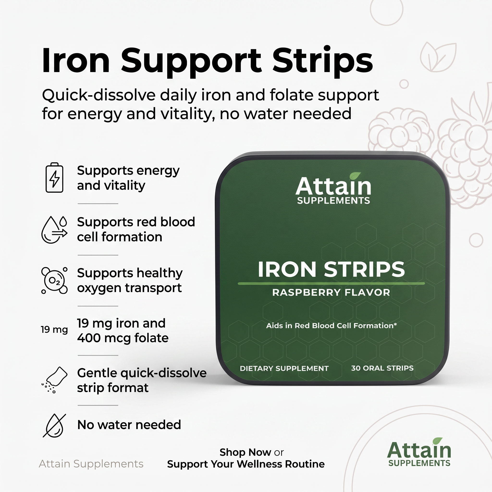 Attain Iron Support Strips supplement facts