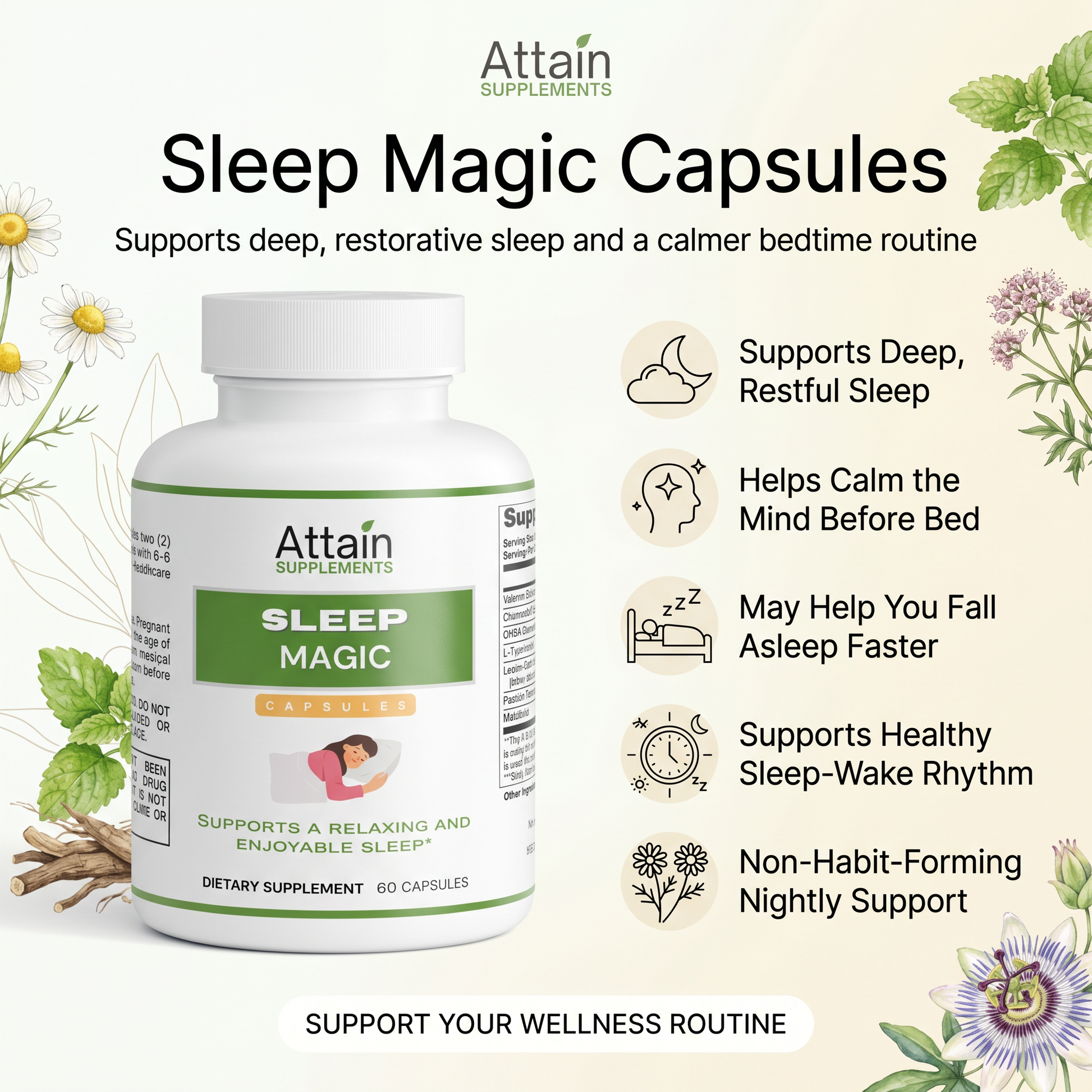 Attain Sleep Magic capsules made in the USA