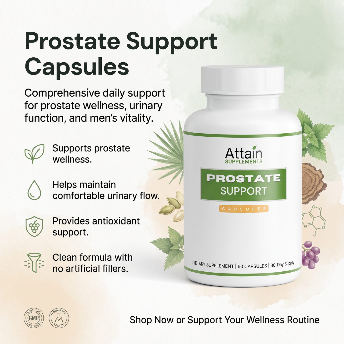Attain Men's Prostate Wellness capsules made in the USA