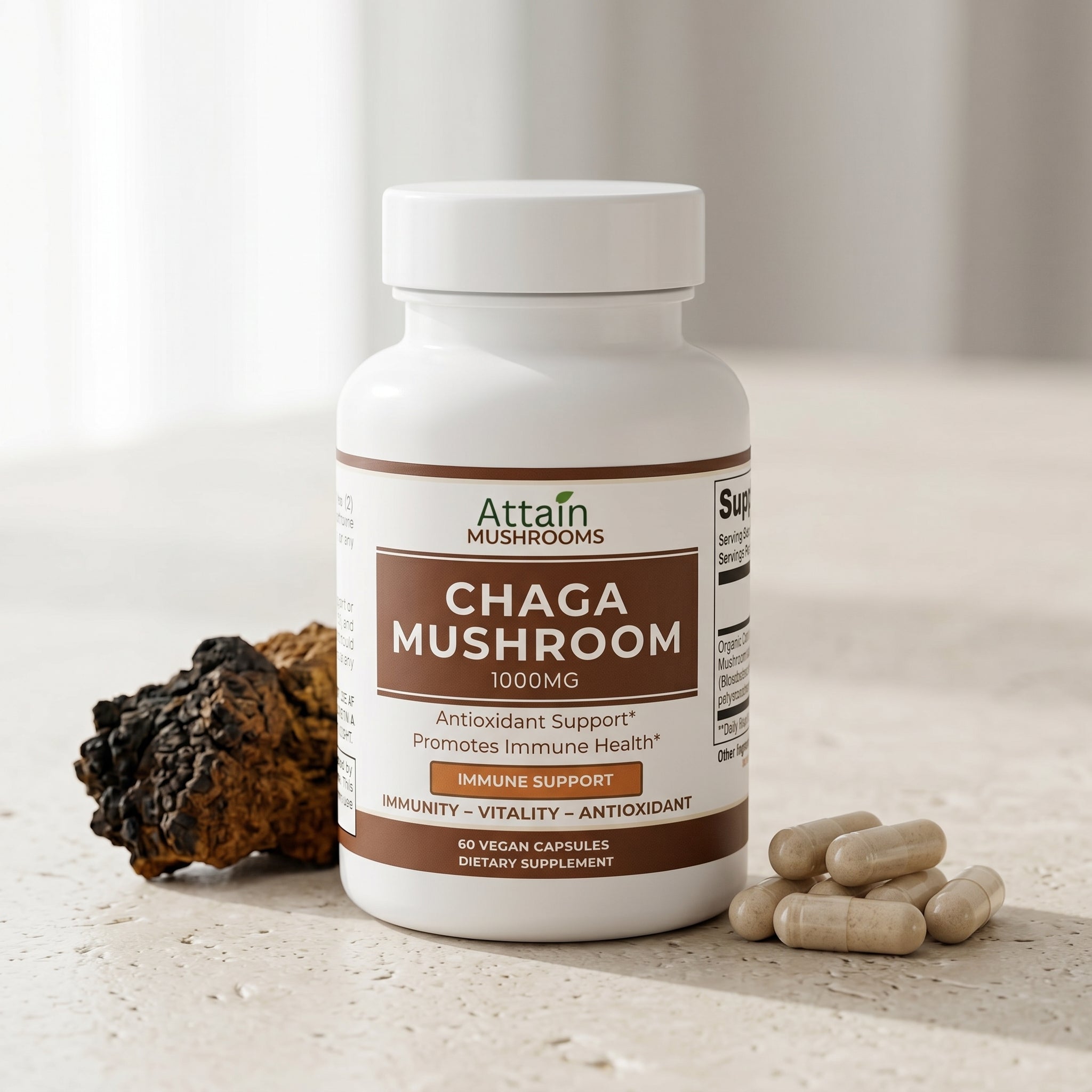 Attain Chaga Mushroom vegan capsules with chaga mushroom | Attain Supplements