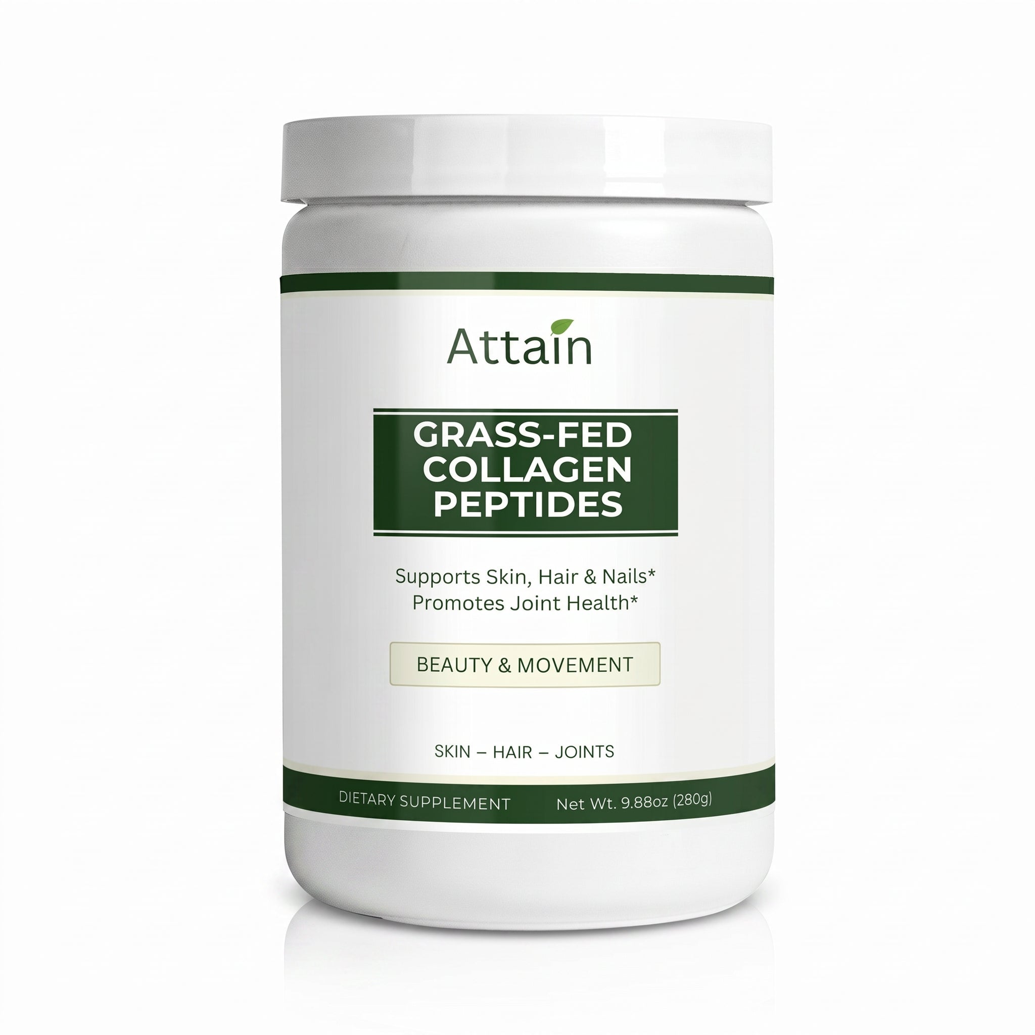Attain Grass-Fed Collagen Peptides tub front on white | Attain Supplements
