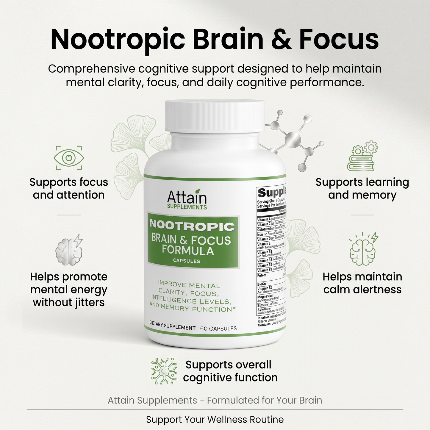 Attain Nootropic Brain and Focus formula made in the USA